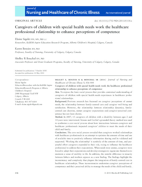 (PDF) Caregivers of children with special health needs work the ...