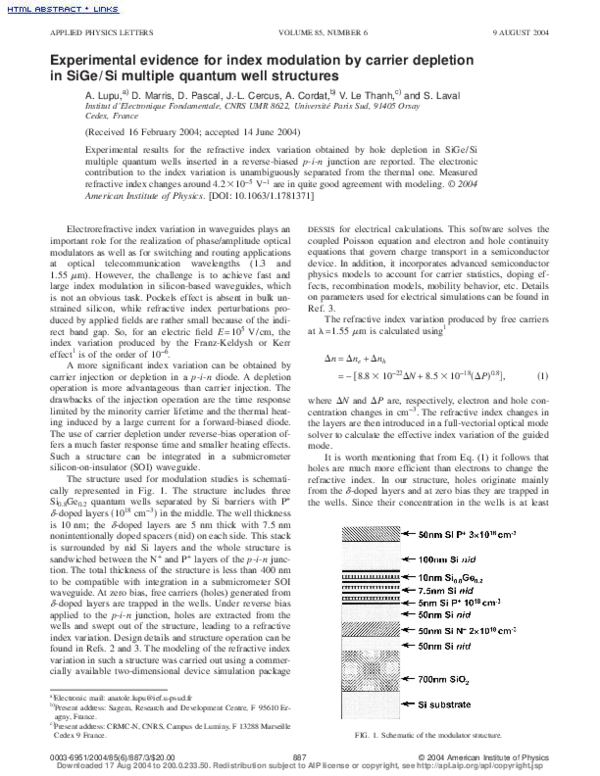 (PDF) Experimental evidence for index modulation by carrier depletion ...