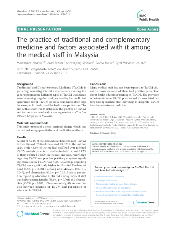 (PDF) The practice of traditional and complementary medicine and ...