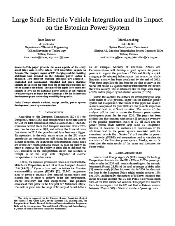 (PDF) Large scale electric vehicle integration and its impact on the ...