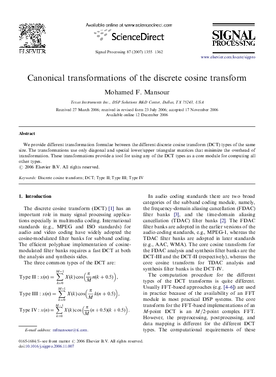 (PDF) Canonical transformations of the discrete cosine transform