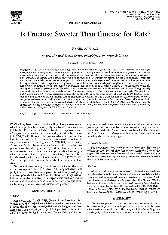(PDF) Is Fructose Sweeter Than Glucose for Rats?