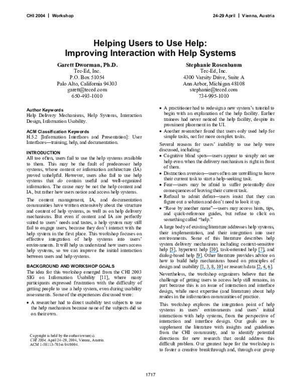 (PDF) Helping users to use help