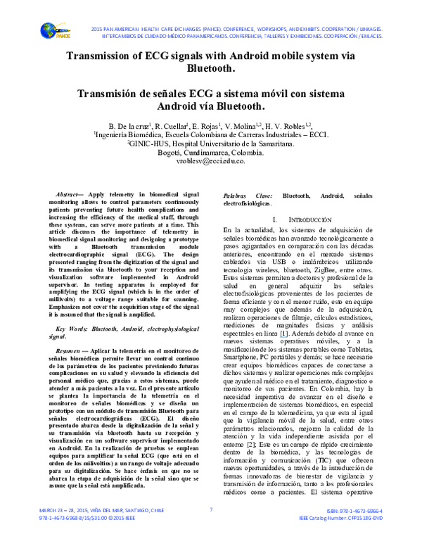 (PDF) Transmission of ECG signals with android mobile system via bluetooth