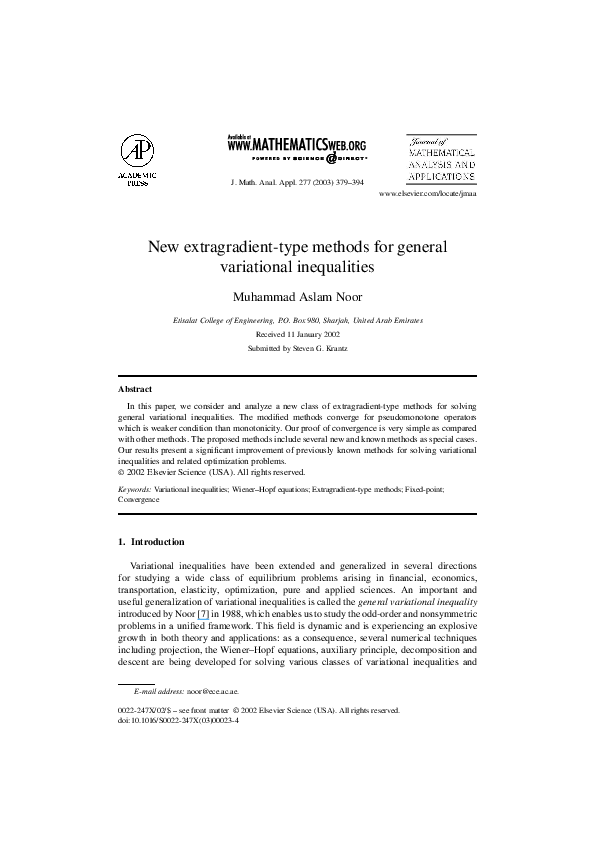 (PDF) New extragradient-type methods for general variational inequalities