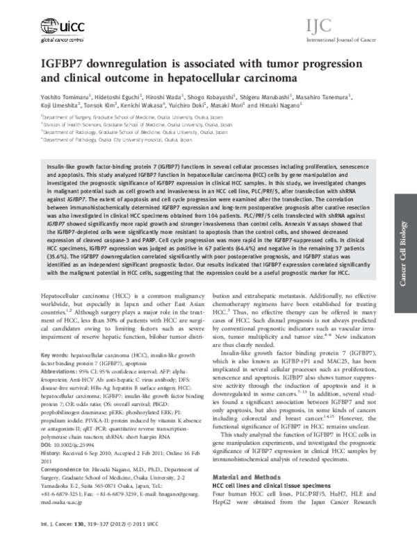 (PDF) IGFBP7 downregulation is associated with tumor progression and ...