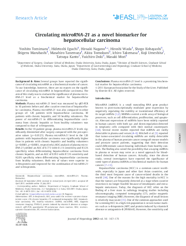 (PDF) Circulating microRNA-21 as a novel biomarker for hepatocellular ...