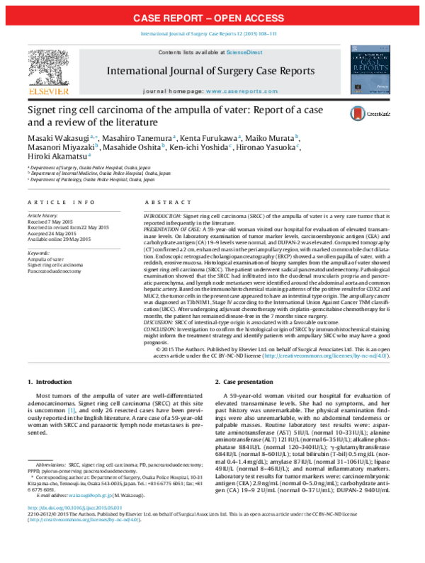 (PDF) Signet ring cell carcinoma of the ampulla of vater: Report of a ...