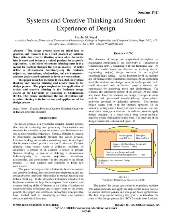 (PDF) Systems and creative thinking and student experience of design