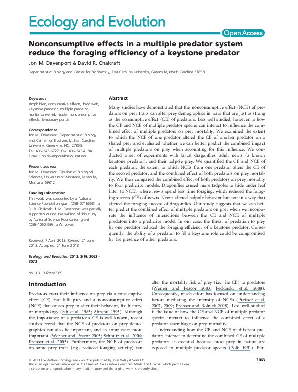 (PDF) Nonconsumptive effects in a multiple predator system reduce the ...