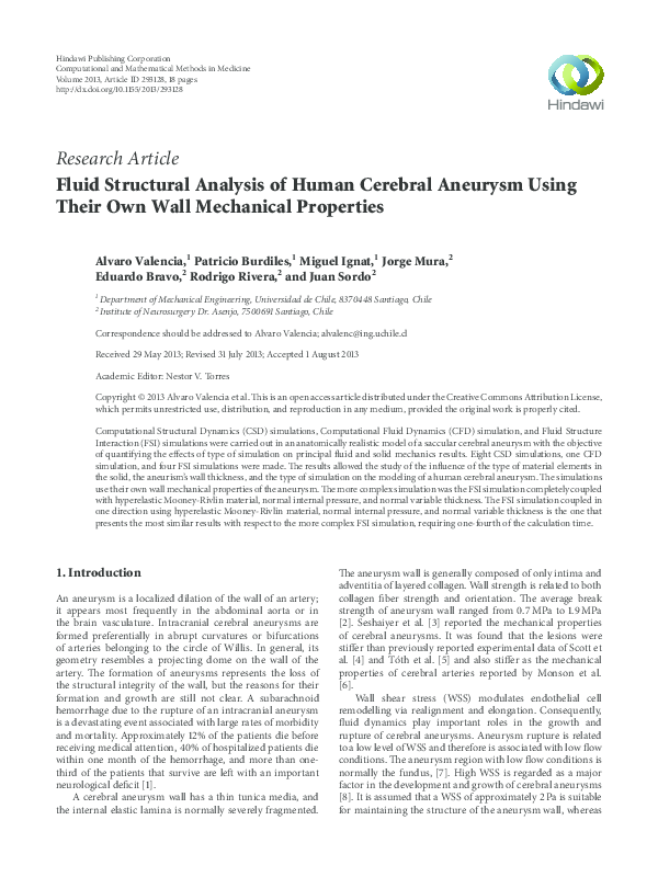 (PDF) Fluid Structural Analysis of Human Cerebral Aneurysm Using Their ...