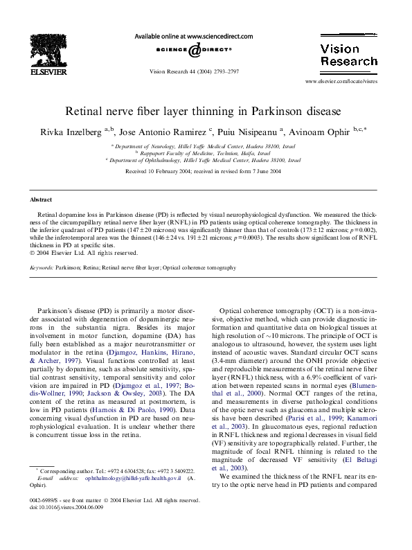 (PDF) Retinal nerve fiber layer thinning in Parkinson disease