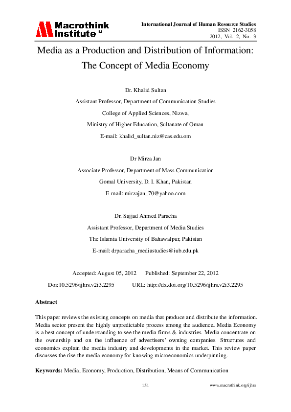 (PDF) Media as a Production and Distribution of Information The