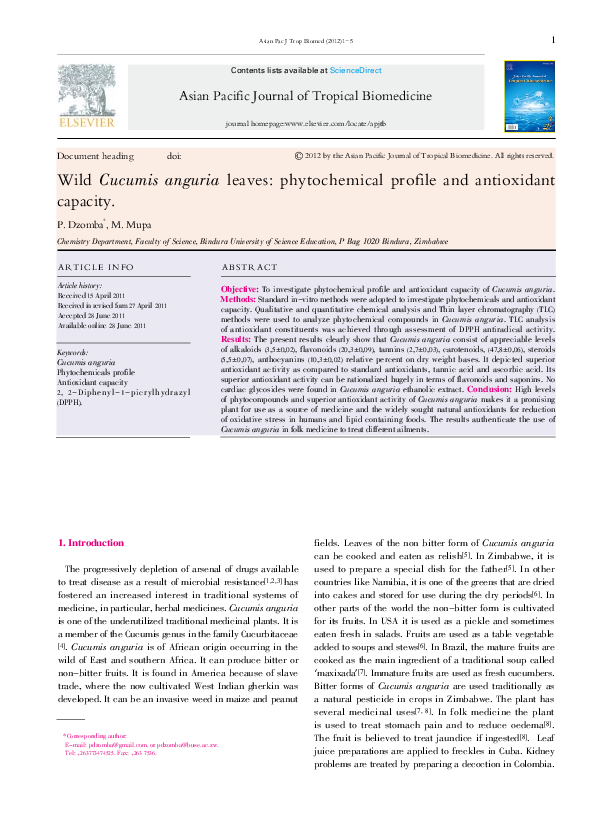 (PDF) Wild Cucumis Anguria Phytochemical Profile and Antioxidant Activity