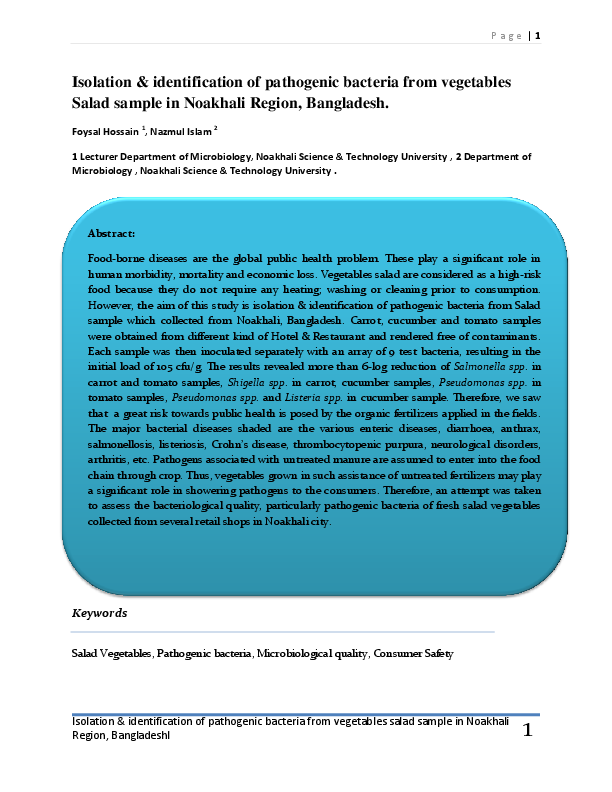 (PDF) Isolation & identification of pathogenic bacteria from vegetables ...