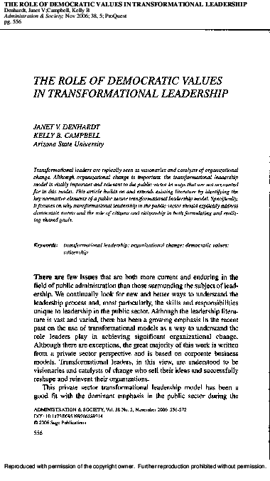 (PDF) THE ROLE OF DEMOCRATIC VALUES IN TRANSFORMATIONAL LEADERSHIP
