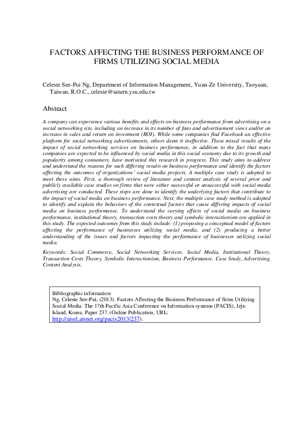 (PDF) Factors Affecting the Business Performance of Firms Utilizing ...