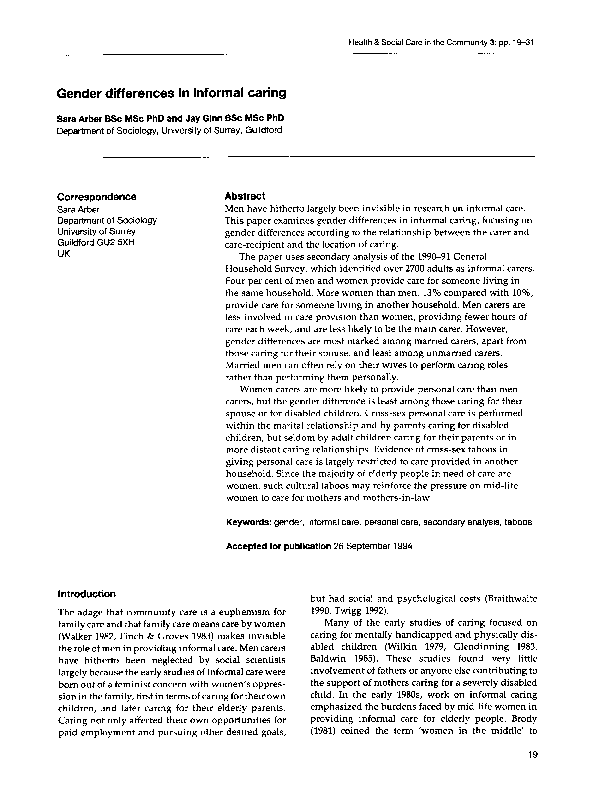 (PDF) Gender differences in informal caring