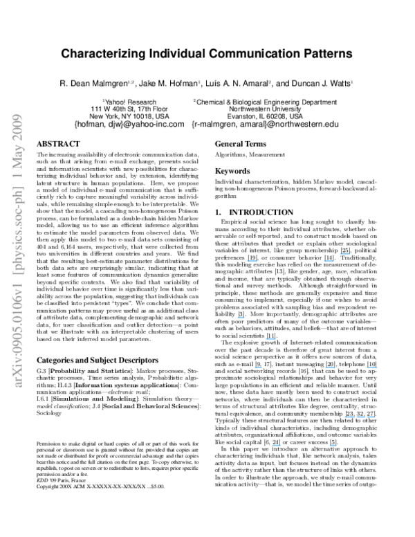 (PDF) Characterizing individual communication patterns