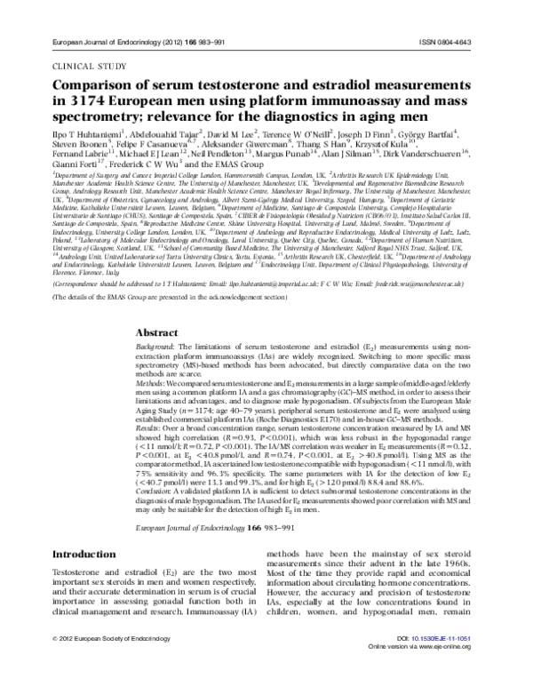 (PDF) Comparison of serum testosterone and estradiol measurements in ...