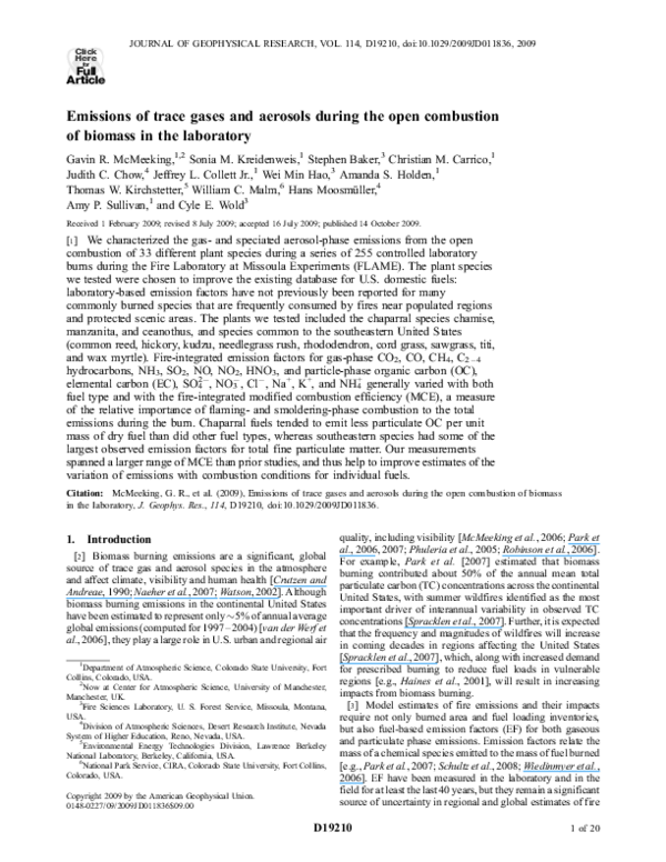 (PDF) Emissions of trace gases and aerosols during the open combustion ...