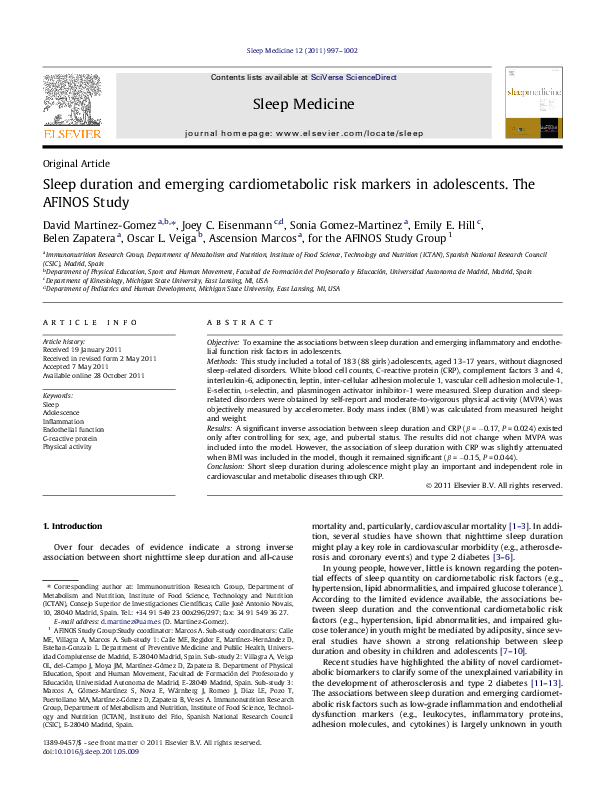 (PDF) Sleep duration and emerging cardiometabolic risk markers in ...
