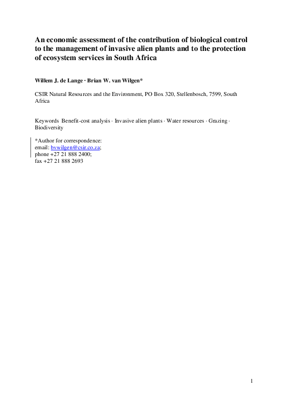 (PDF) An economic assessment of the contribution of biological control ...