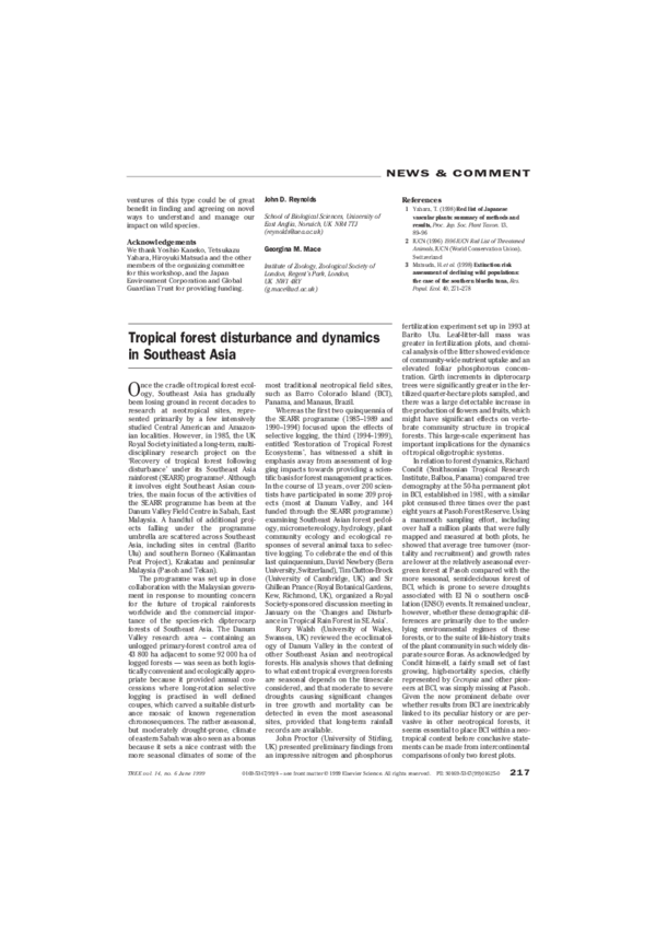 (PDF) Tropical forest disturbance and dynamics in Southeast Asia