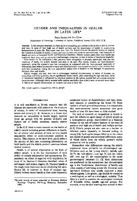 (PDF) Gender and inequalities in health in later life