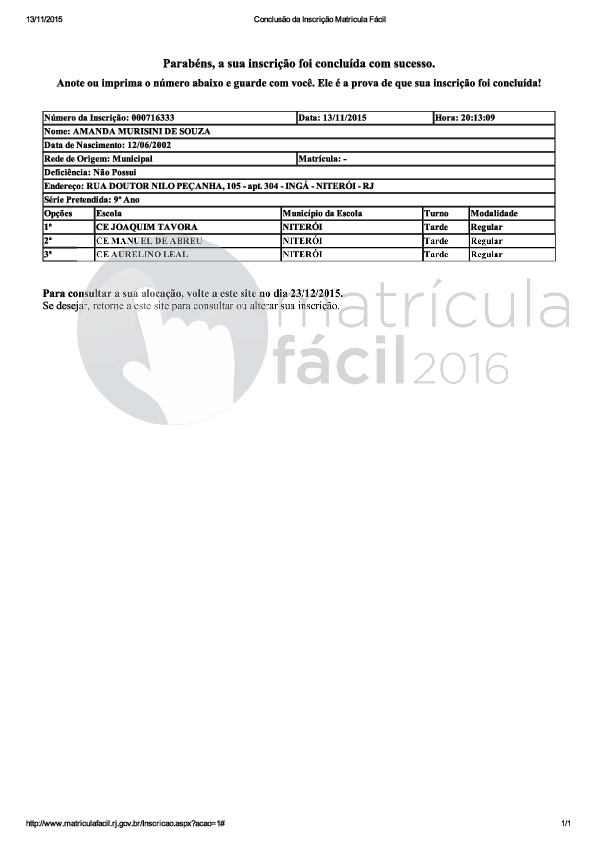 Pdf Conclusao Da Inscricao Matricula Facil Eduardo Murisini Academia Edu