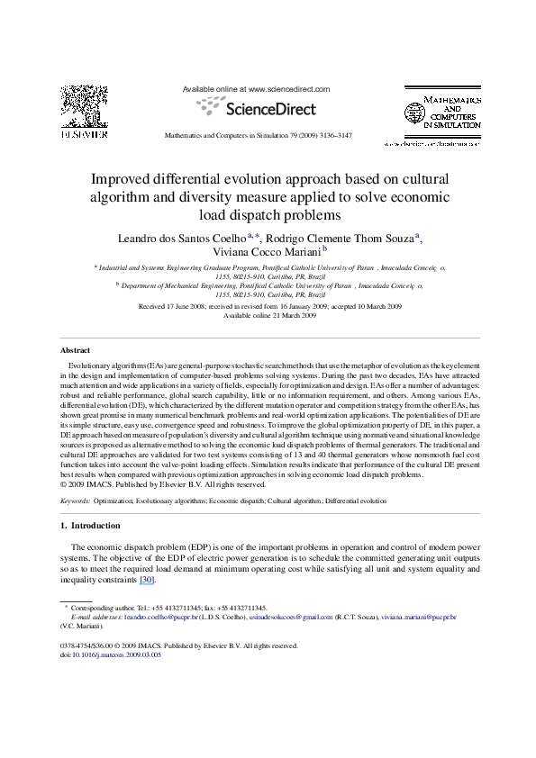 (PDF) Improved differential evolution approach based on cultural