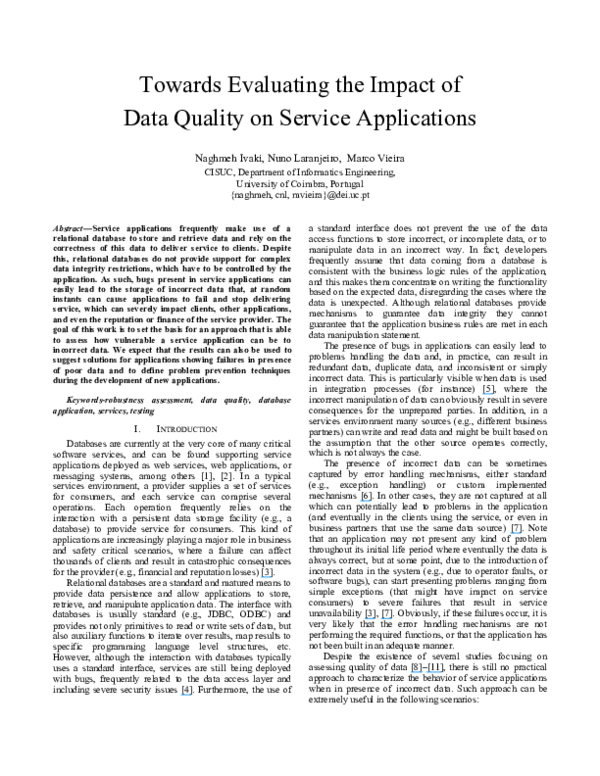 (PDF) Towards evaluating the impact of data quality on service applications