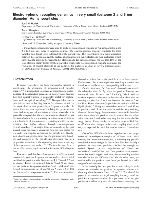 (PDF) Electron-phonon coupling dynamics in very small (between 2 and 8 ...