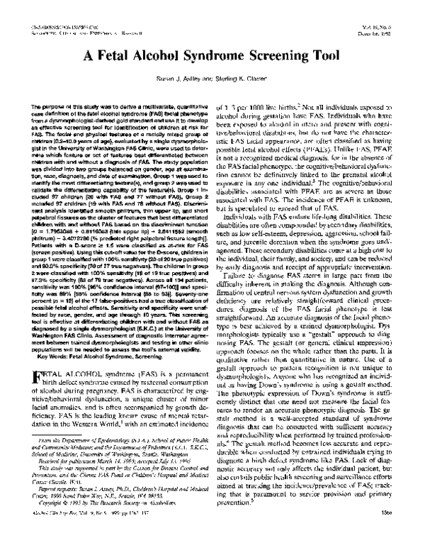 (PDF) A Fetal Alcohol Syndrome Screening Tool