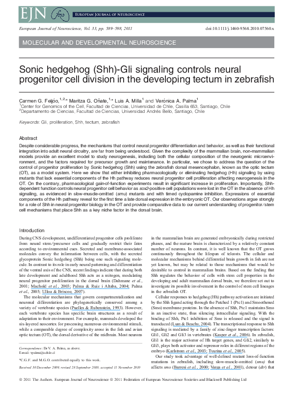 (PDF) Sonic hedgehog (Shh)-Gli signaling controls neural progenitor ...