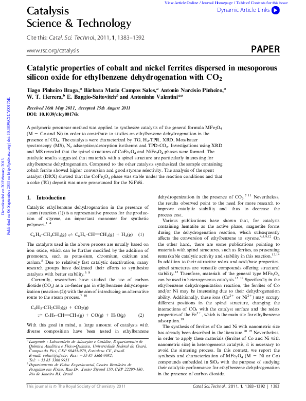 (PDF) Catalytic properties of cobalt and nickel ferrites dispersed in ...
