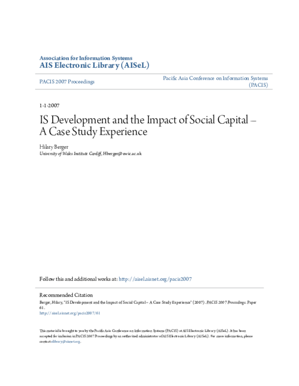 (PDF) IS Development and the Impact of Social Capital – A Case Study ...