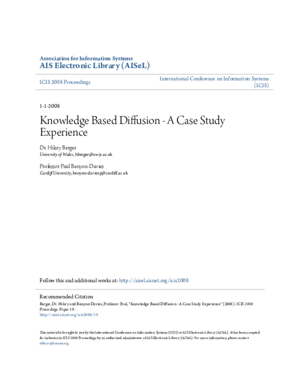 (PDF) Knowledge Based Diffusion - A Case Study Experience