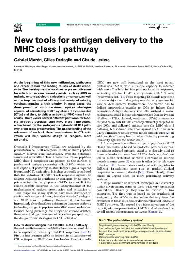 (PDF) New tools for antigen delivery to the MHC class I pathway