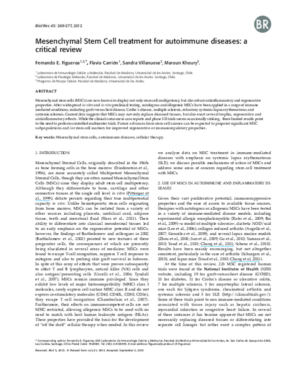 (PDF) Mesenchymal Stem Cell treatment for autoimmune diseases: a ...