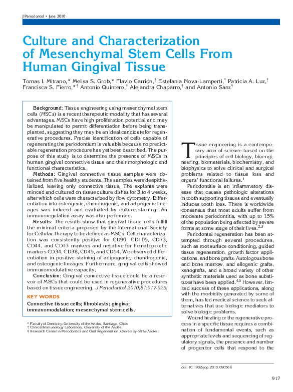 (PDF) Culture and Characterization of Mesenchymal Stem Cells From Human ...