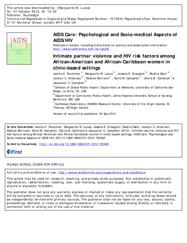 (PDF) Intimate partner violence and HIV risk factors among African ...