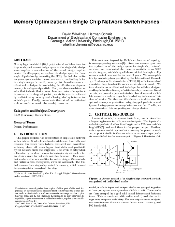 (PDF) Memory optimization in single chip network switch fabrics