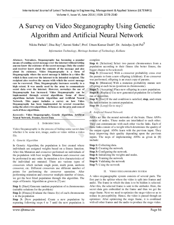 (PDF) A Survey on Video Steganography Using Genetic Algorithm and ...