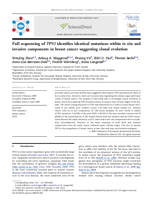 (PDF) Full sequencing of TP53 identifies identical mutations within in ...