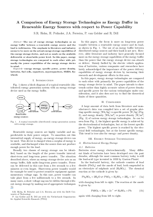 (PDF) A comparison of energy storage technologies as energy buffer in