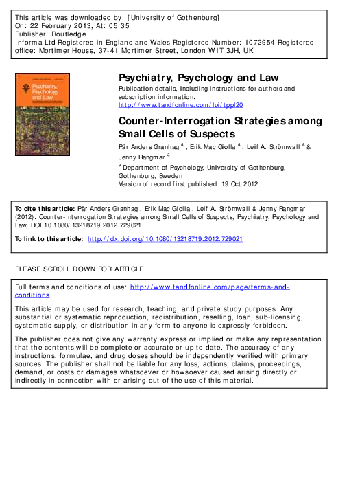 (PDF) Counter-Interrogation Strategies among Small Cells of Suspects