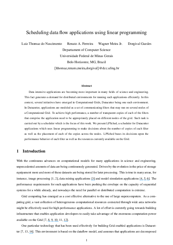 (PDF) Scheduling Data Flow Applications Using Linear Programming