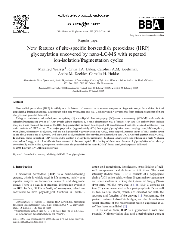 (PDF) New features of sitespecific horseradish peroxidase (HRP
