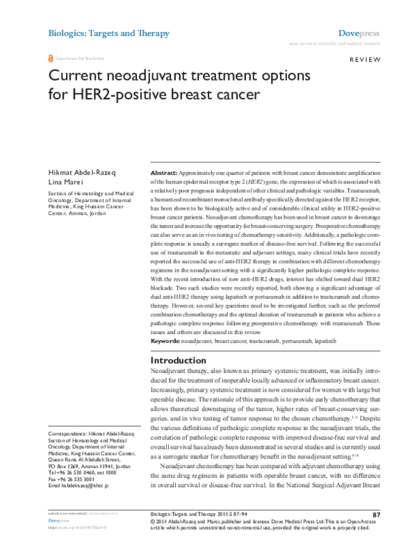 (PDF) Current neoadjuvant treatment options for HER2 positive breast cancer